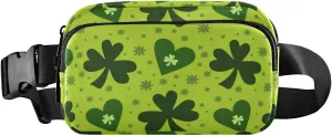 Fanny Pack for Women Men Clover Leaves Heart Belt Waist Pack Bum Bag Wallets for Running Cycling Hiking Travel Workout with Adjustable Strap