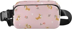 Fanny Pack for Women Men Funny Corgis Dogs Flowers Belt Waist Pack Bum Bag Wallets for Running Cycling Hiking Travel Workout with Adjustable Strap