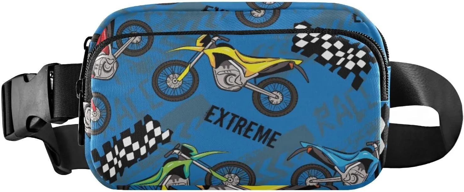 Fanny Pack for Women Men Motorcycles Blue Belt Waist Pack Bum Bag Wallets for Running Cycling Hiking Travel Workout with Adjustable Strap