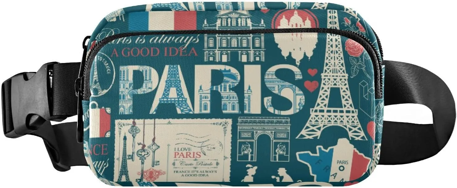 Fanny Pack for Women Men Retro Landmarks French Eiffel Tower Belt Waist Pack Bum Bag Wallets for Running Cycling Hiking Travel Workout with Adjustable Strap