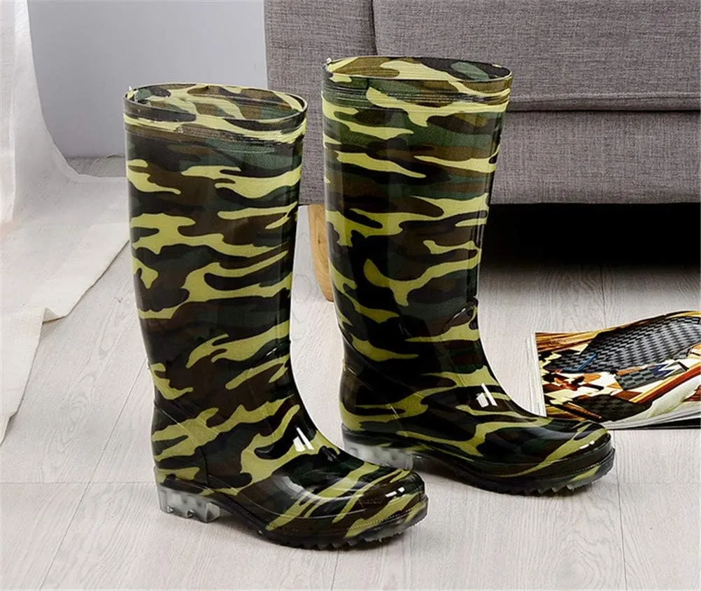 FENIKUSU Men's Waterproof Rain Boots Camouflage Antiskid Mid-top Garden Kitchen Shoes Rubber Water Shoes