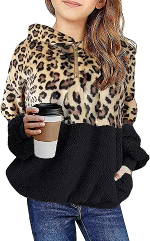 Fleece Hoodies for Girls Trendy Long Sleeve Sherpa Hooded Jacket Comfy Zip Up Winter Coat Warm Outfits for Teen Girls