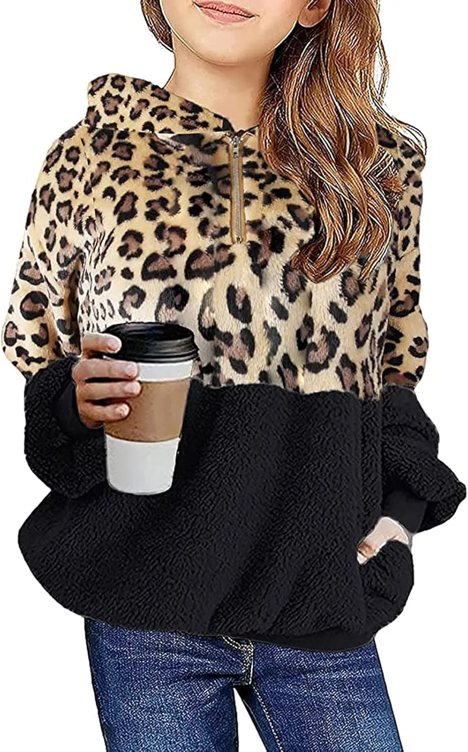Fleece Hoodies for Girls Trendy Long Sleeve Sherpa Hooded Jacket Comfy Zip Up Winter Coat Warm Outfits for Teen Girls