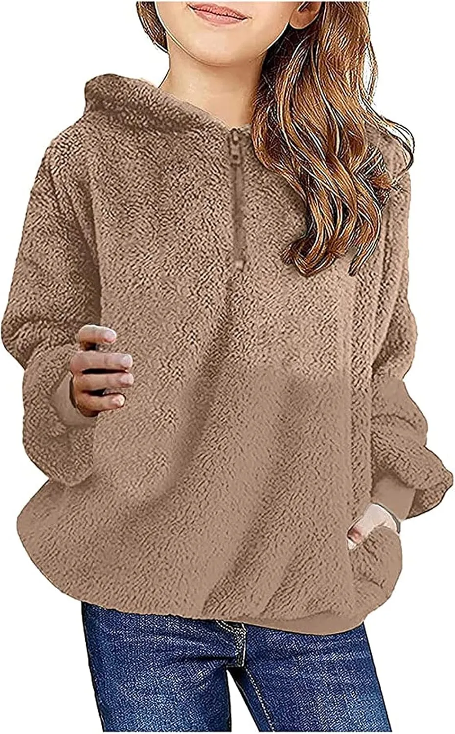 Fleece Hoodies for Girls Trendy Long Sleeve Sherpa Hooded Jacket Comfy Zip Up Winter Coat Warm Outfits for Teen Girls