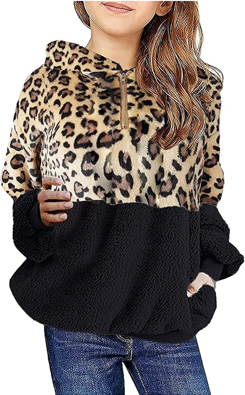 Fleece Hoodies for Girls Trendy Long Sleeve Sherpa Hooded Jacket Comfy Zip Up Winter Coat Warm Outfits for Teen Girls