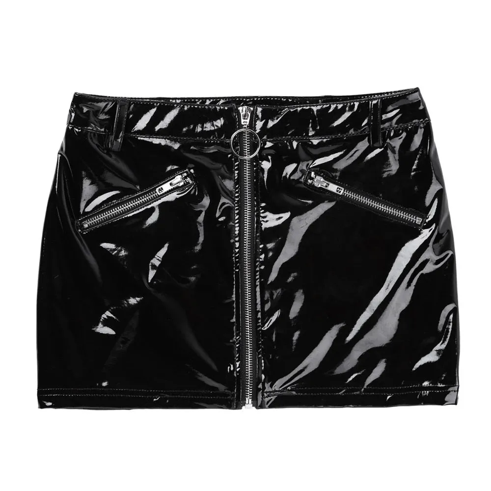 'Frankenstein' Black Wet Look Mini Skirt