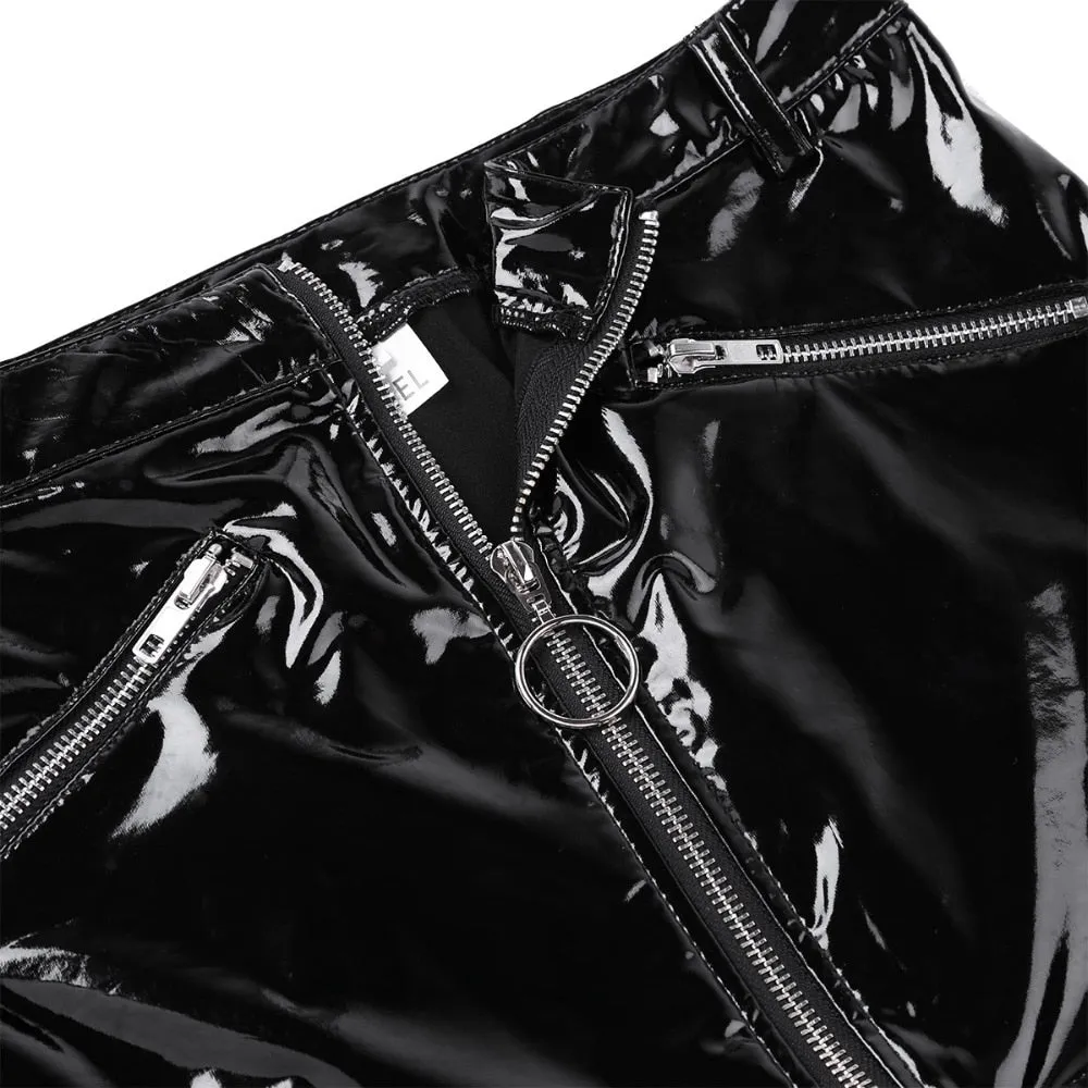 'Frankenstein' Black Wet Look Mini Skirt