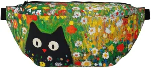 Garden Cats Floral Waist Packs Cute Cats Fanny Pack Waterproof Belt Bag for Workout Running Travel Hiking Cycling Walking,Crossbody Bags with Adjustable Strap (Black)