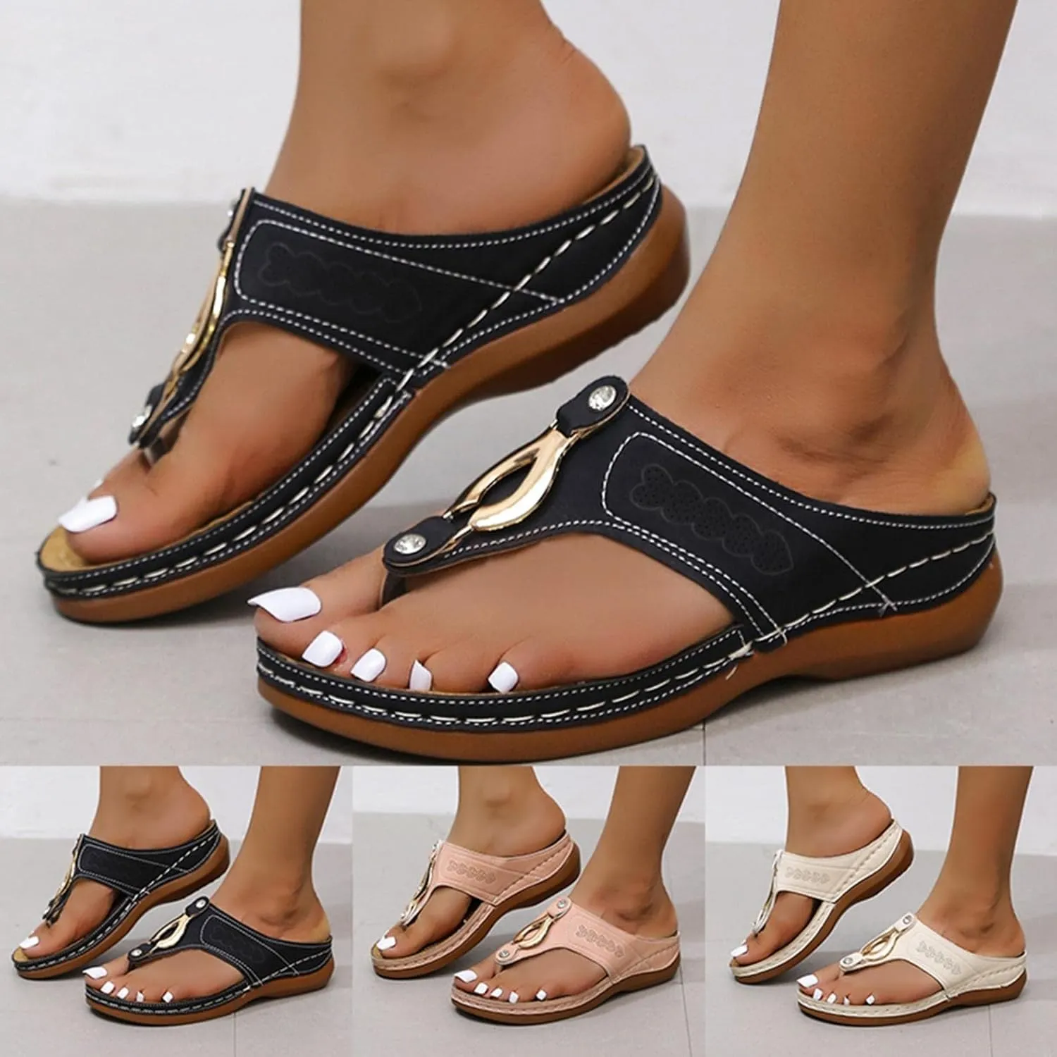 Gibobby Slippers for Women Wide Width,Womens Summer Bow Platforms Sandals Anti-Slip Casual Summer Beach Thong Slipper