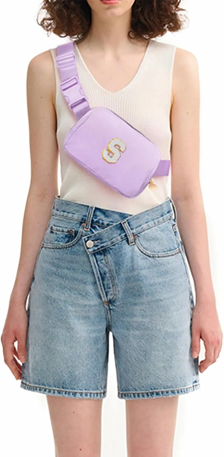 Gifts for Girls 3 4 5 6 7 8 9 10 11 12 Year Old Teens Kids Daughter Sister Her - Fanny Pack Crossbody Bag Cute Stuff for Girls Teen Trendy Belt Bags | Initial White S,Lavender Bag