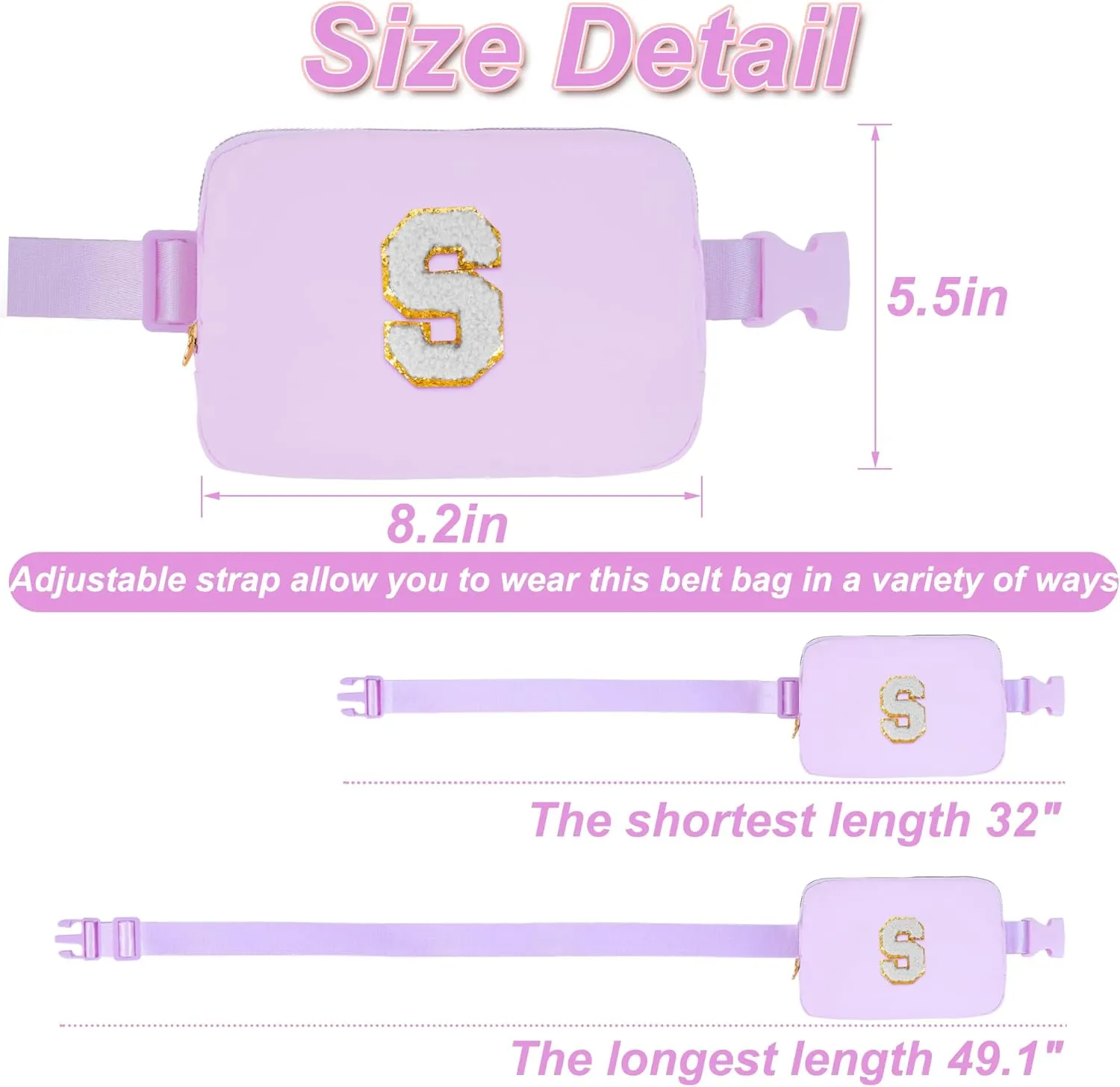 Gifts for Girls 3 4 5 6 7 8 9 10 11 12 Year Old Teens Kids Daughter Sister Her - Fanny Pack Crossbody Bag Cute Stuff for Girls Teen Trendy Belt Bags | Initial White S,Lavender Bag