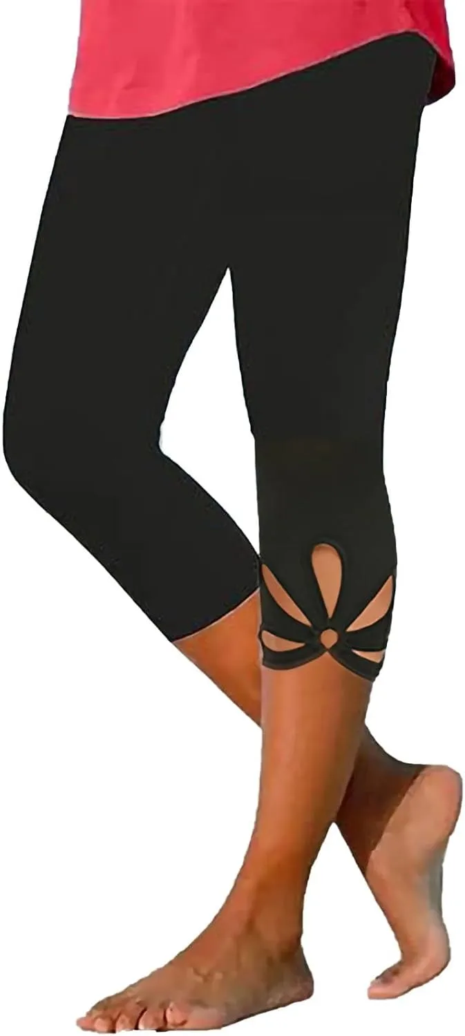 Girls Cropped Trousers Leggings 3/4 Length Yoga Pants High Waisted Summer Sweatpants Capri Bottoms