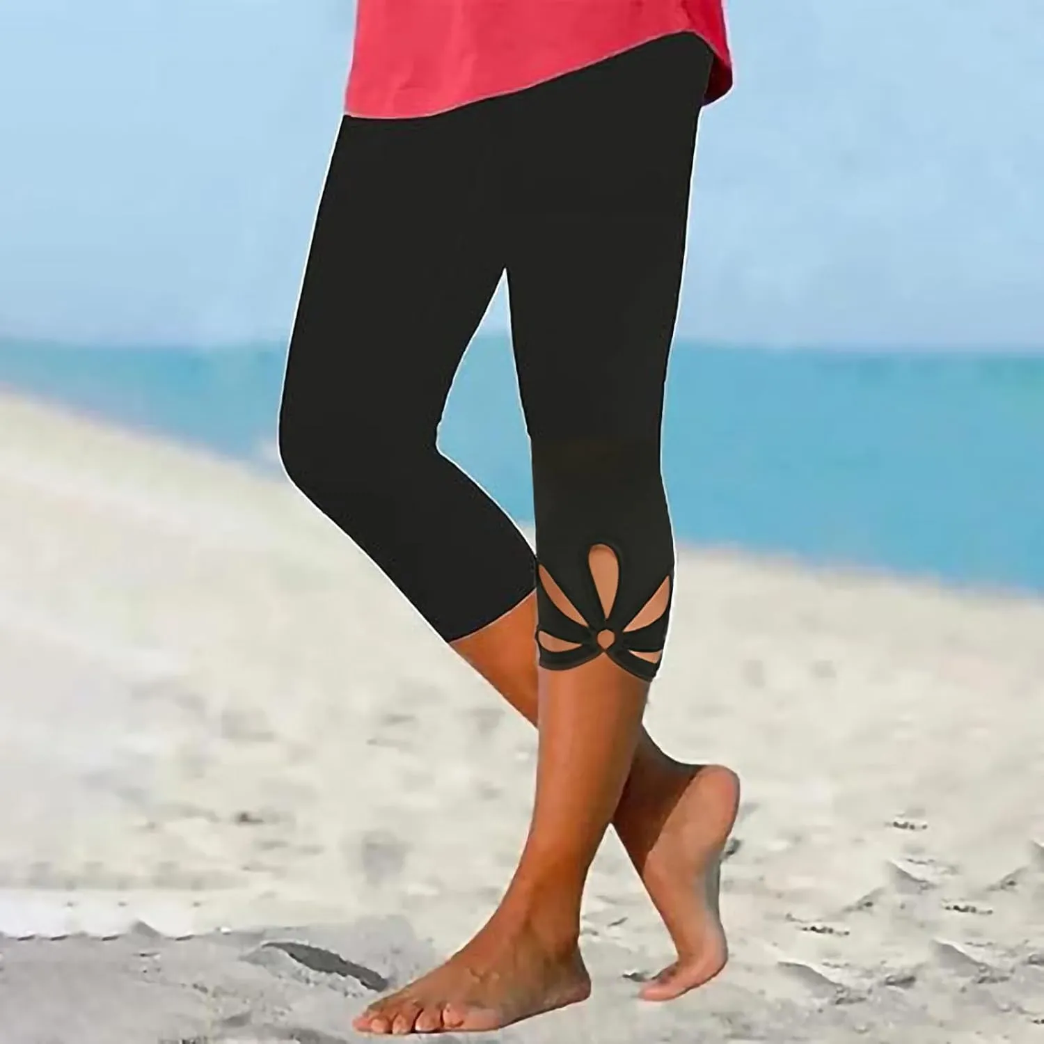 Girls Cropped Trousers Leggings 3/4 Length Yoga Pants High Waisted Summer Sweatpants Capri Bottoms