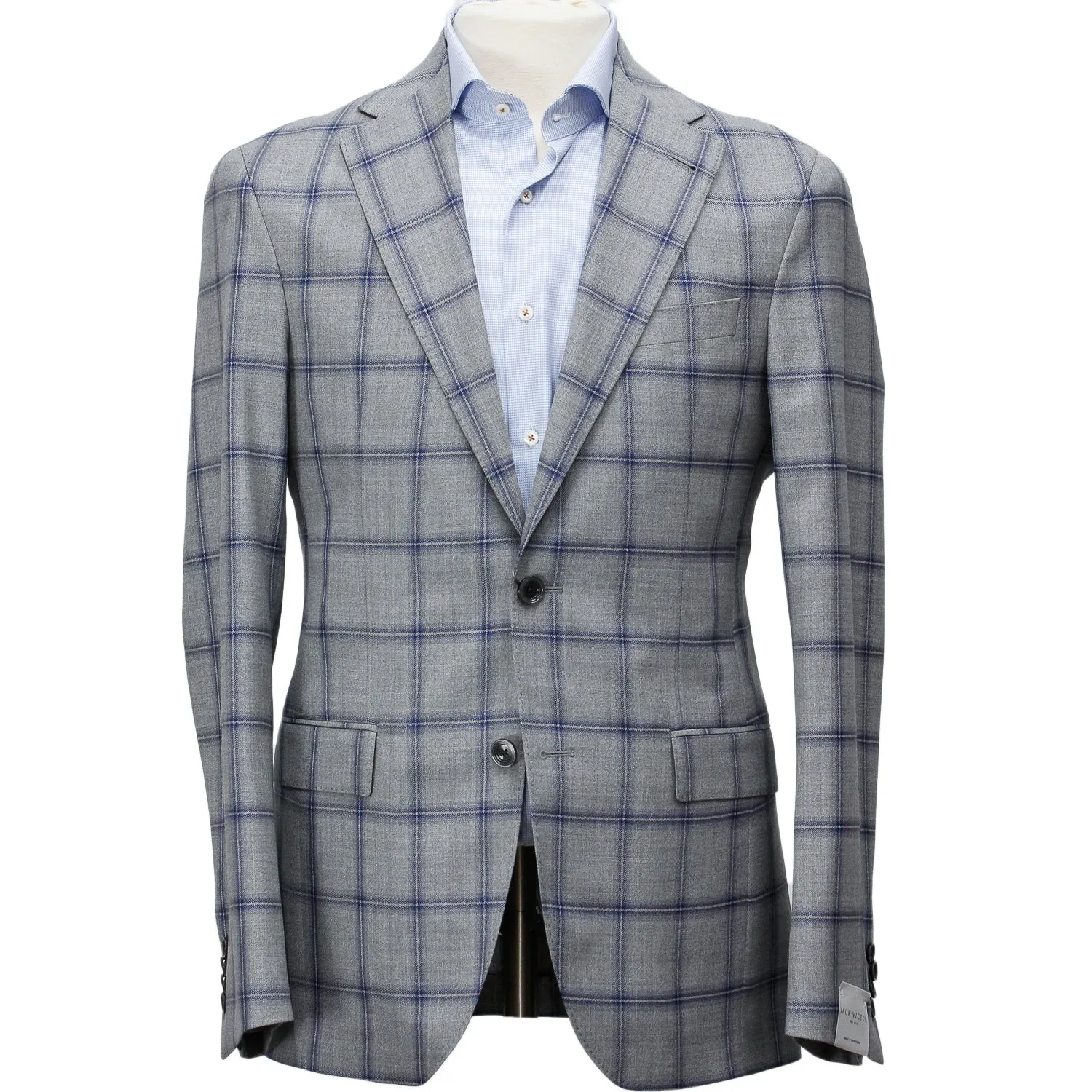 Gray with Mid-Blue Check Midland Contemporary Fit Sport Coat - Jack Victor