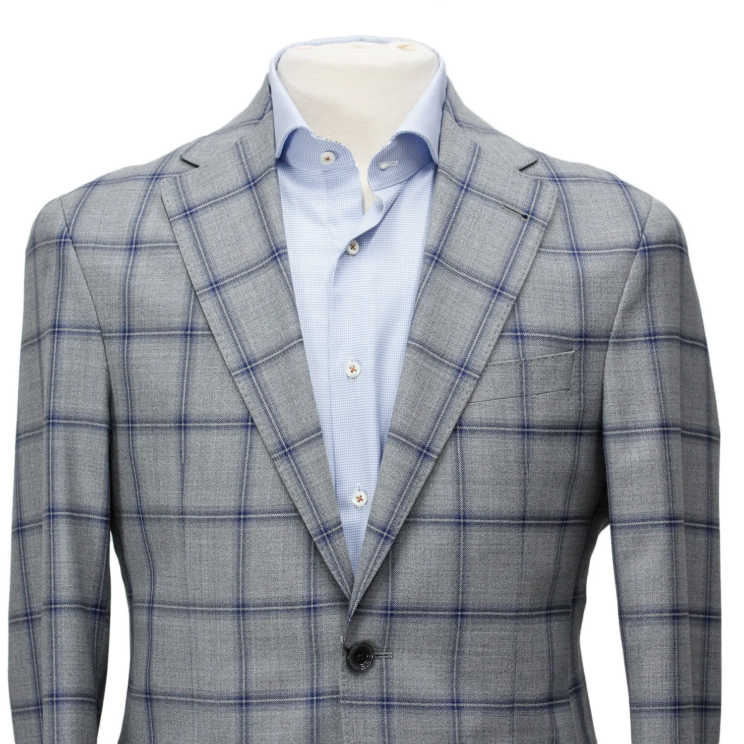 Gray with Mid-Blue Check Midland Contemporary Fit Sport Coat - Jack Victor