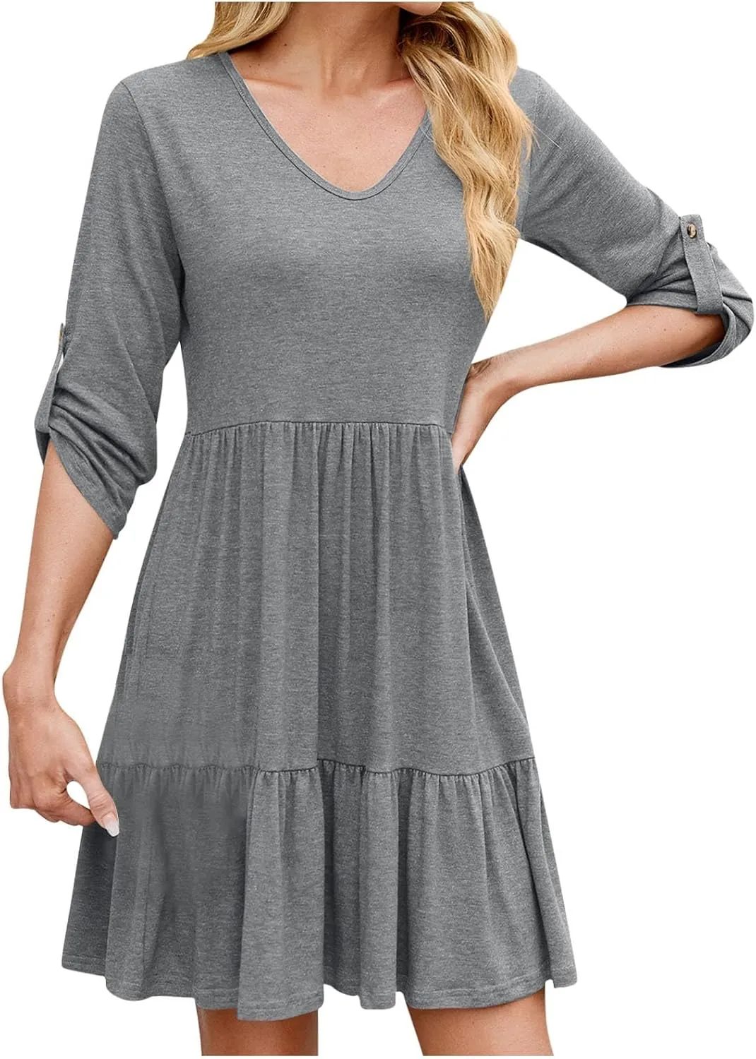 hlysgo Mini Dress for Women 2025 Summer V Neck Sleeveless Short Peplum Dresses Casual Loose Fit A-Line Flowy Beach Dress