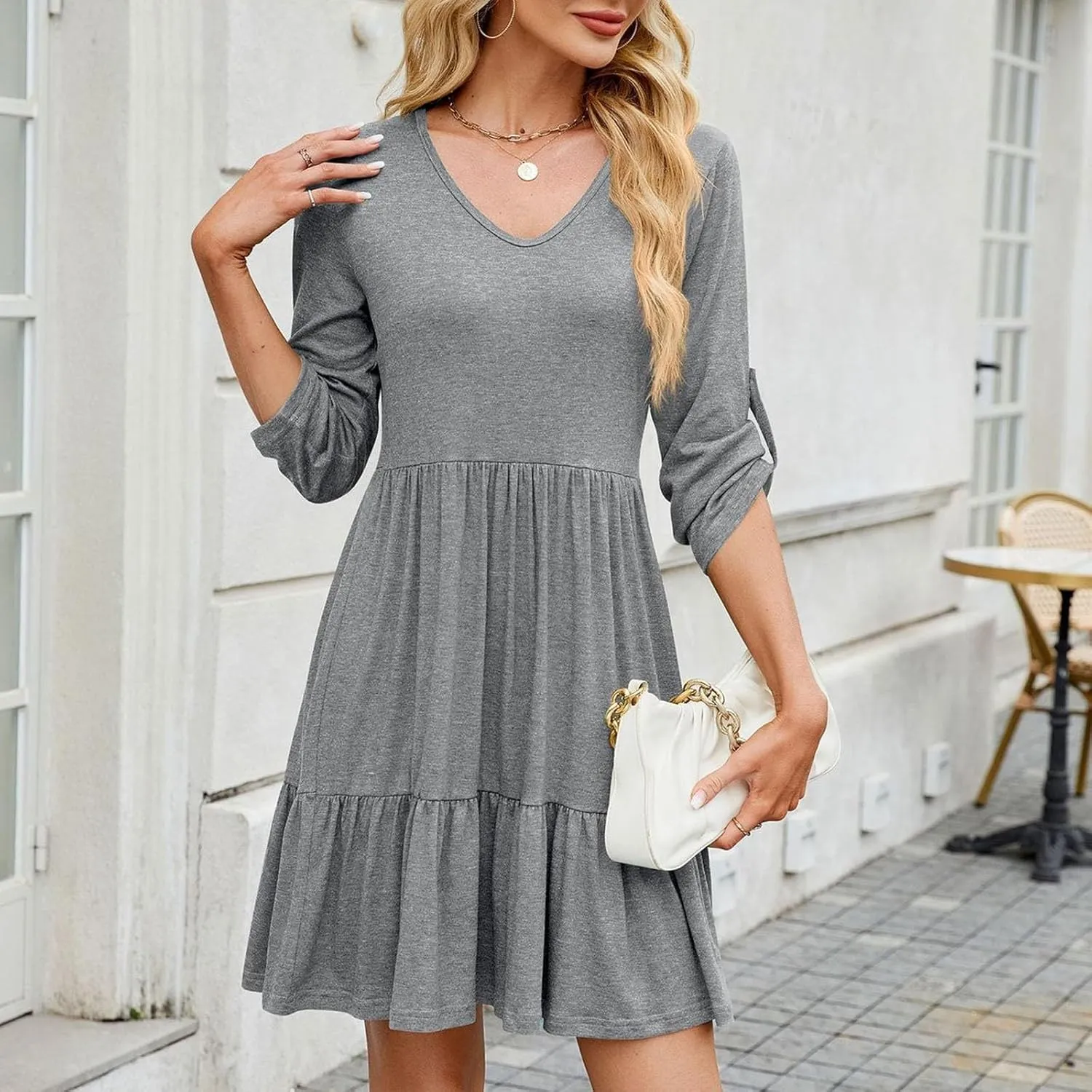 hlysgo Mini Dress for Women 2025 Summer V Neck Sleeveless Short Peplum Dresses Casual Loose Fit A-Line Flowy Beach Dress