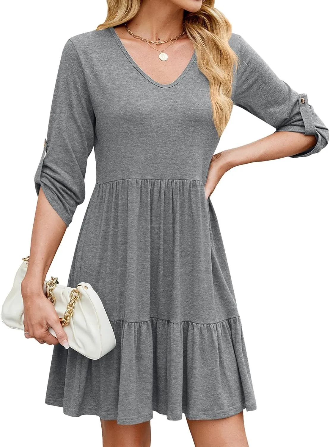 hlysgo Mini Dress for Women 2025 Summer V Neck Sleeveless Short Peplum Dresses Casual Loose Fit A-Line Flowy Beach Dress
