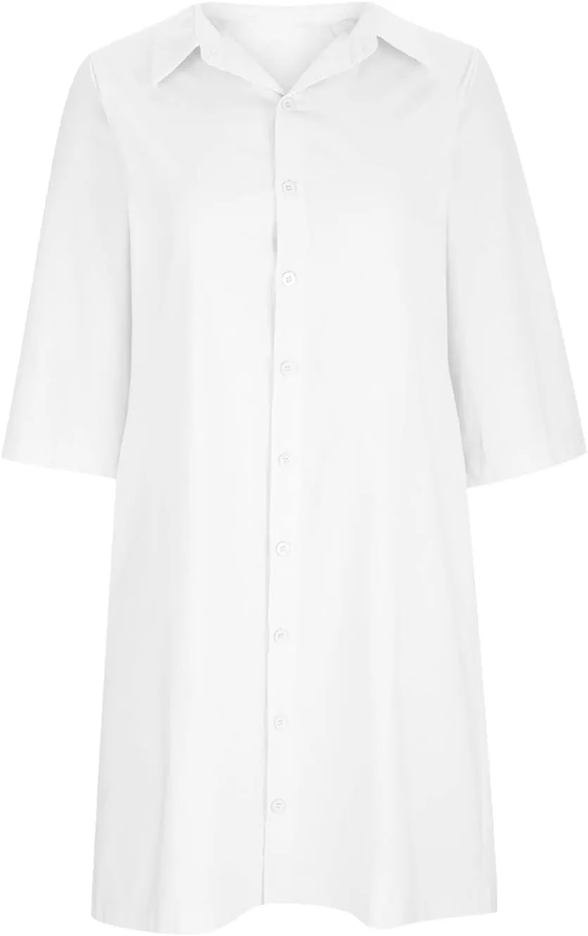hlysgo Vacation Dresses for Women 2025 Trendy Button Down V Neck Half Sleeve Mini Dress Summer Cotton Linen Beach Dress