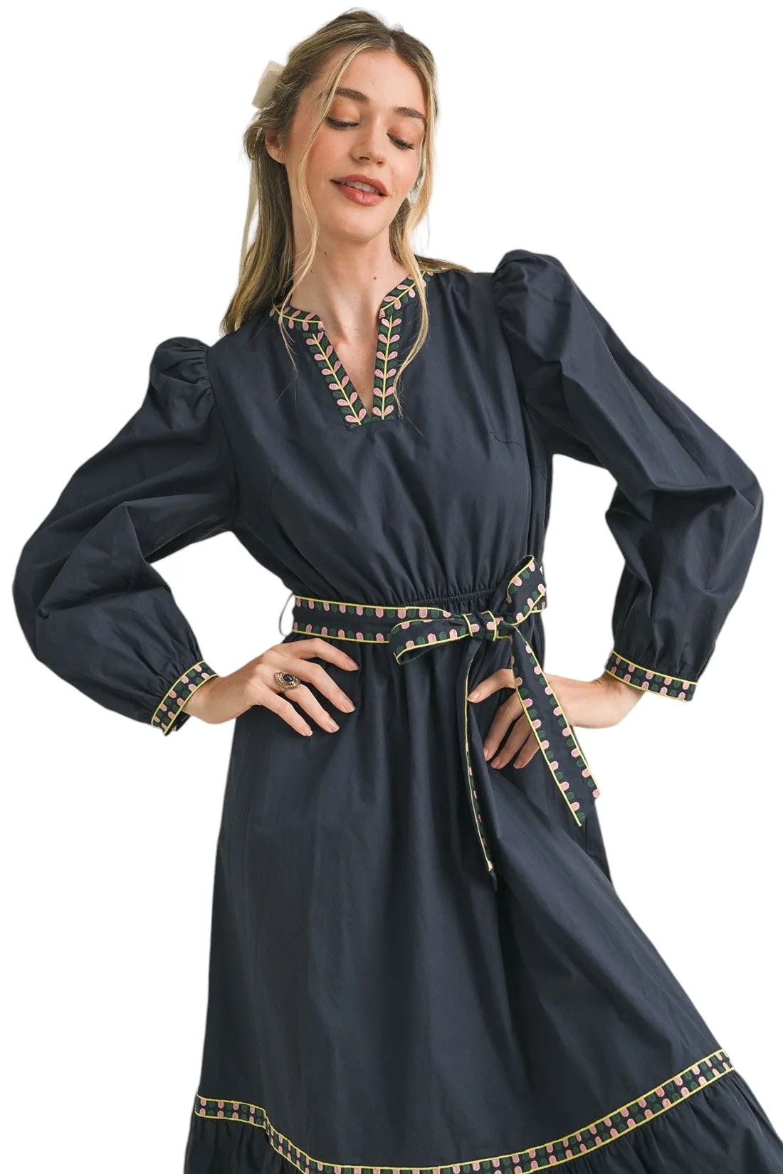 Houser Embroidered Midi Dress