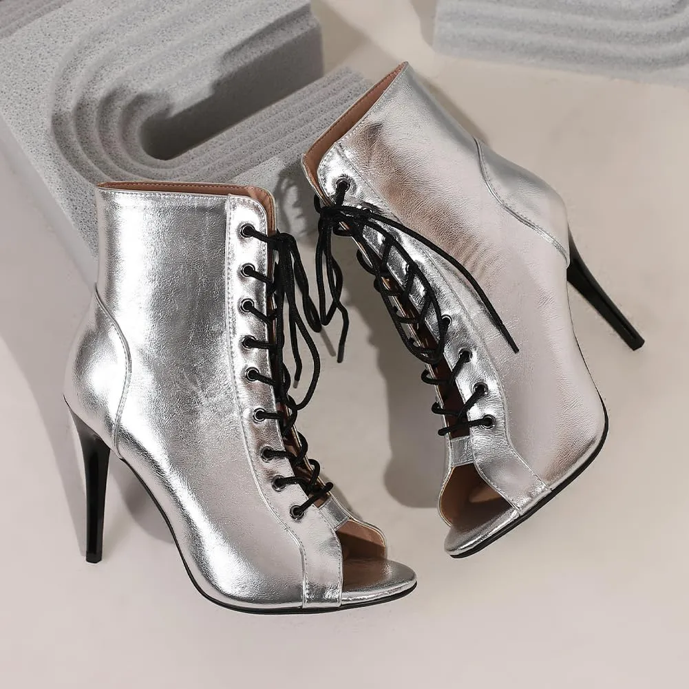HROYL Women's Ballroom Latin Salsa Dance Shoes Lace-up Open-Toe Ankle Dance Boots,Model DS9676-L478