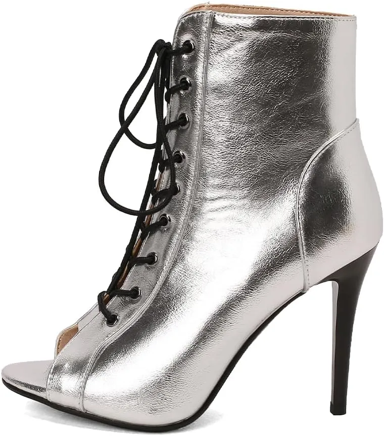 HROYL Women's Ballroom Latin Salsa Dance Shoes Lace-up Open-Toe Ankle Dance Boots,Model DS9676-L478