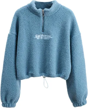 iLH Womens Cropped Fleece Hoodies Stand Collar Zip Up Pullover Sweatshirts For Women Soft Thermal Streetwear Leisure Hoodies