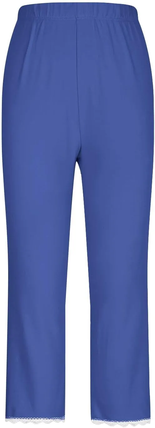 Lace Cropped Trousers Women Capri Leggings 3/4 Length Stretch Pants Summer High Waisted Sweatpants Cropped Trouser