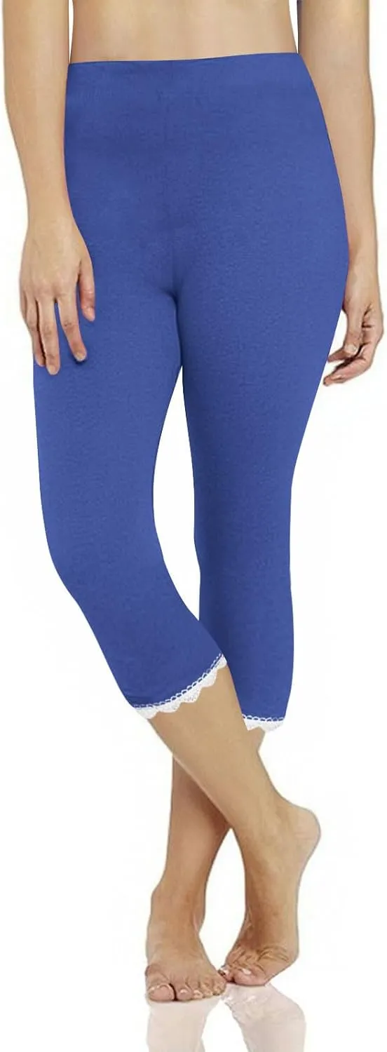 Lace Cropped Trousers Women Capri Leggings 3/4 Length Stretch Pants Summer High Waisted Sweatpants Cropped Trouser