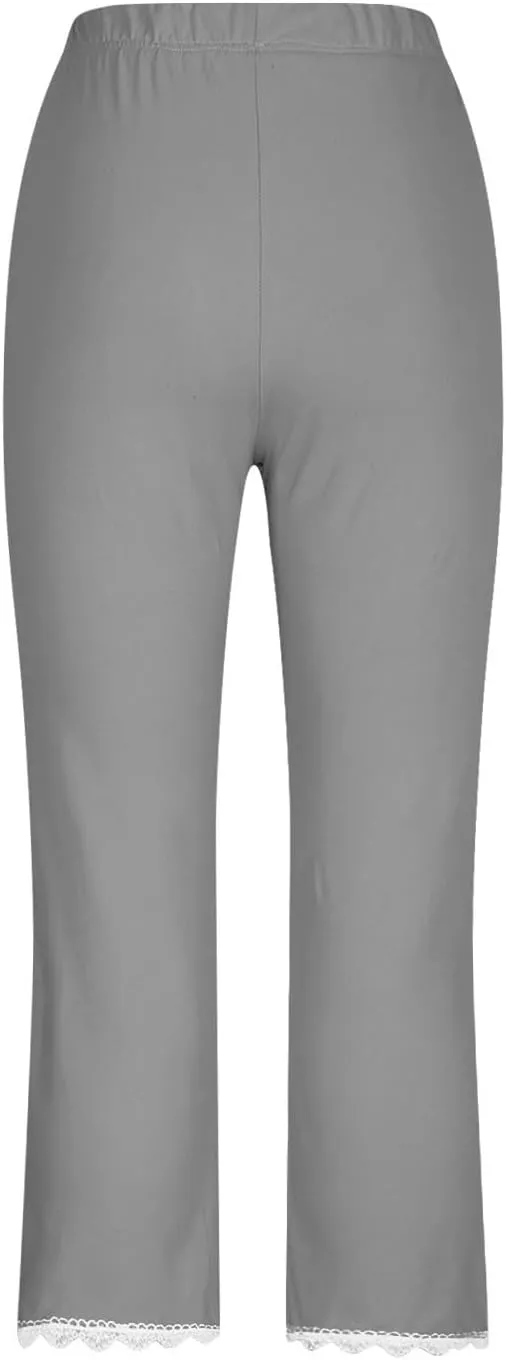 Lace Cropped Trousers Women Capri Leggings 3/4 Length Stretch Pants Summer High Waisted Sweatpants Cropped Trouser