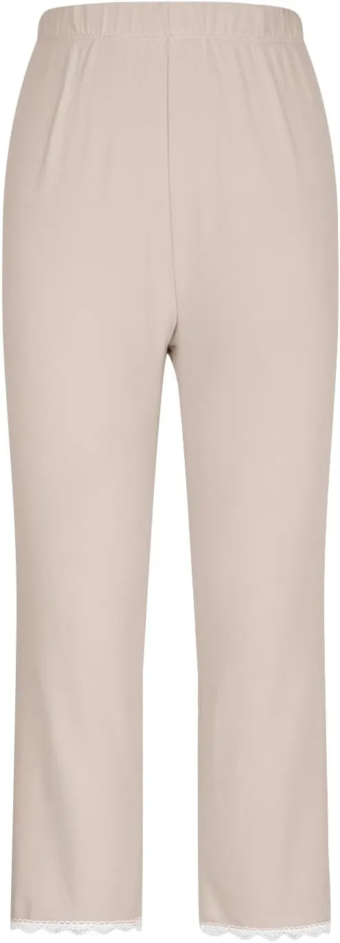 Lace Cropped Trousers Women Capri Leggings 3/4 Length Stretch Pants Summer High Waisted Sweatpants Cropped Trouser
