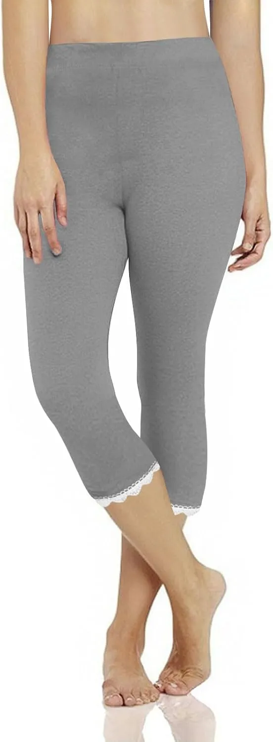Lace Cropped Trousers Women Capri Leggings 3/4 Length Stretch Pants Summer High Waisted Sweatpants Cropped Trouser