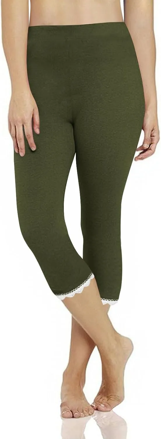Lace Cropped Trousers Women Capri Leggings 3/4 Length Stretch Pants Summer High Waisted Sweatpants Cropped Trouser