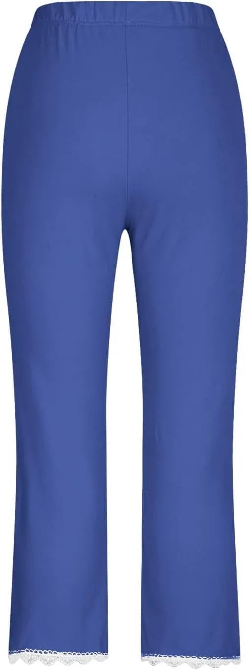 Lace Cropped Trousers Women Capri Leggings 3/4 Length Stretch Pants Summer High Waisted Sweatpants Cropped Trouser