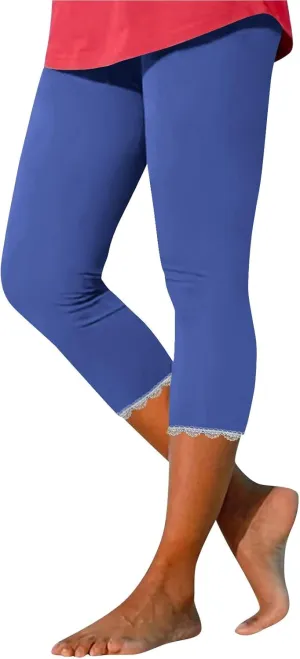 Lace Cropped Trousers Women Capri Leggings 3/4 Length Stretch Pants Summer High Waisted Sweatpants Cropped Trouser