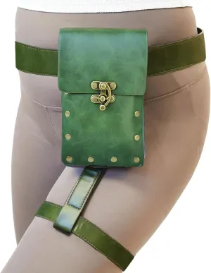 Larswon Leg Bag, Renaissance Leg Harness Bag Synthetic Leather Belt Bag for Women Hip Bag Fanny Pack Thigh Harness Women Green