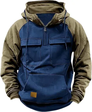 LCMTWX Shirts For Men Winter Vintage Long Sleeve Hoodie Half Zipper Hooded Sweatshirt Top Workwear Multi Work Jackets For