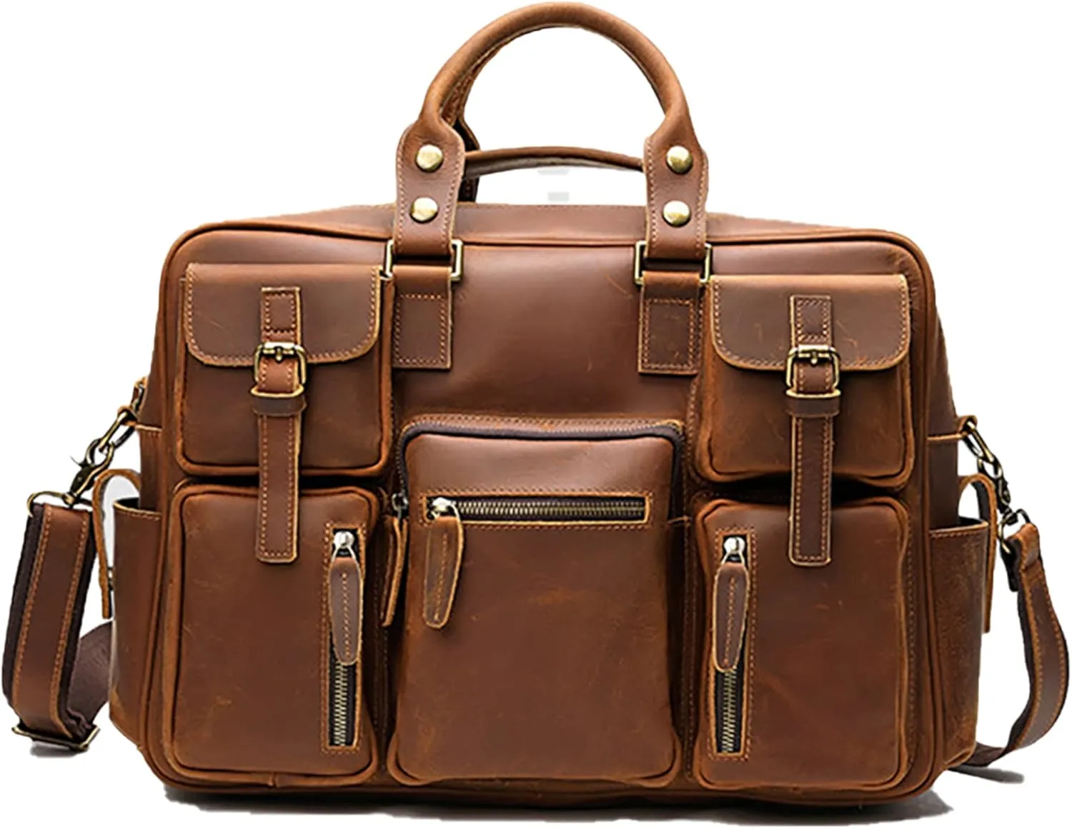 Leather Handbag for Men Vintage Travel Messenger Bag 14 inch laptop Briefcase Shoulder Bags
