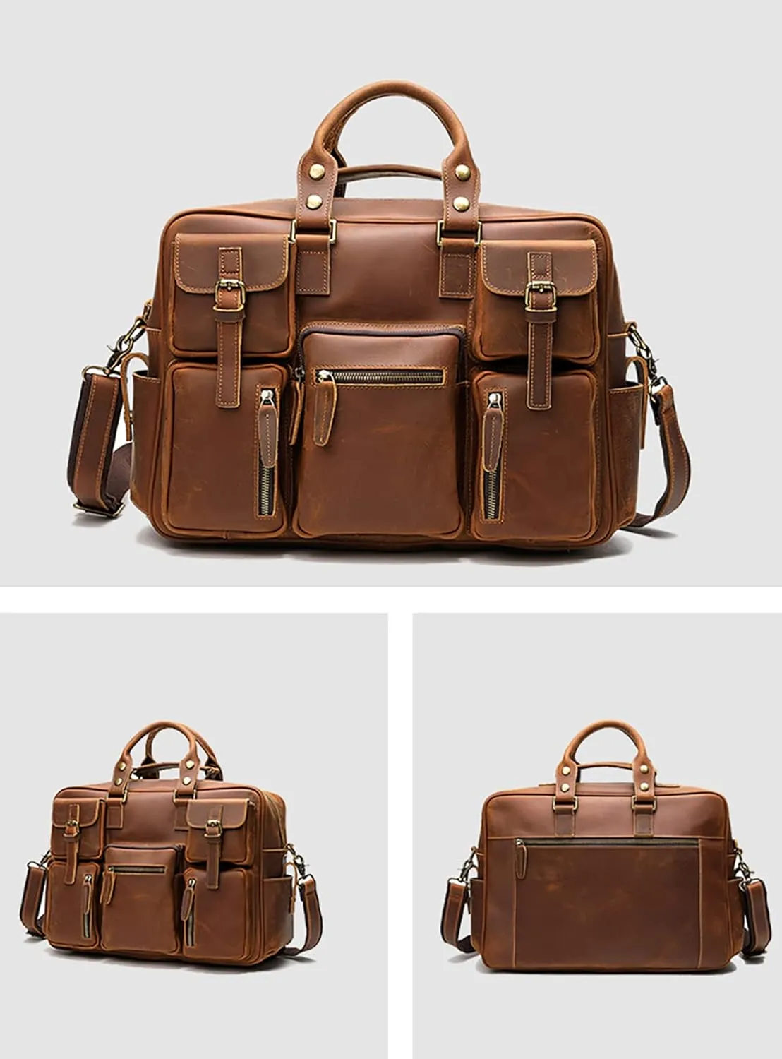 Leather Handbag for Men Vintage Travel Messenger Bag 14 inch laptop Briefcase Shoulder Bags