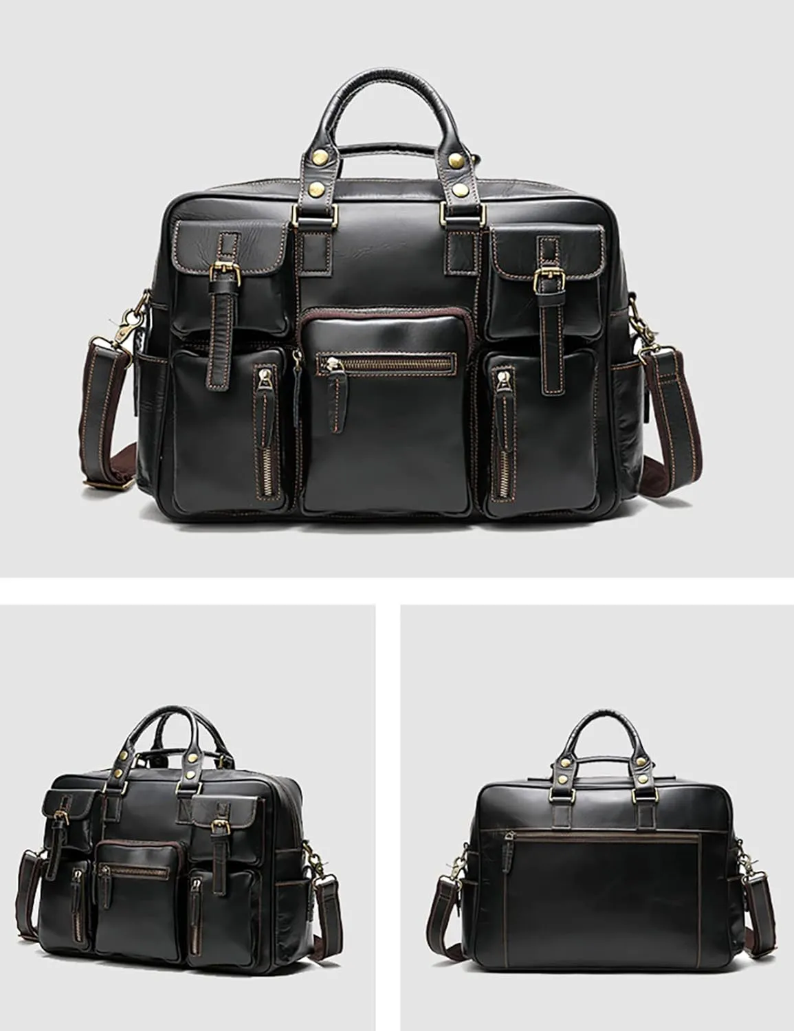 Leather Handbag for Men Vintage Travel Messenger Bag 14 inch laptop Briefcase Shoulder Bags