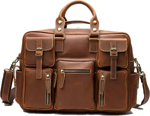 Leather Handbag for Men Vintage Travel Messenger Bag 14 inch laptop Briefcase Shoulder Bags