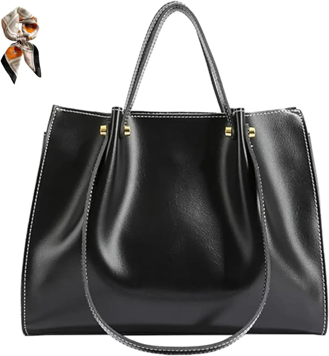 Leather Shoulder Bag for Women,Large Capacity Slouchy Work Tote Bag with Zipper,Fashion PU Purse Satchel Handbag