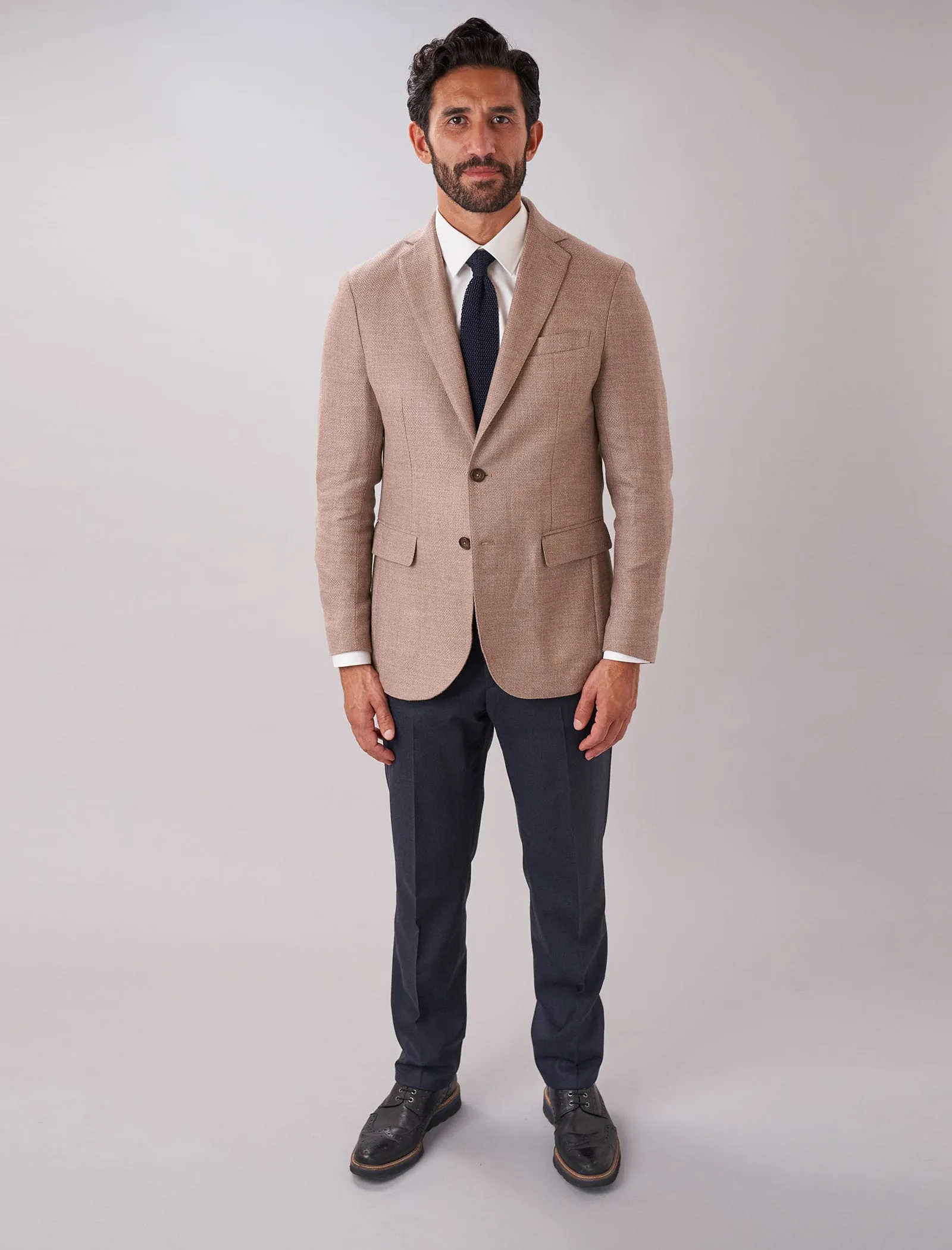 Light Beige Herringbone Wool & Cashmere Blazer