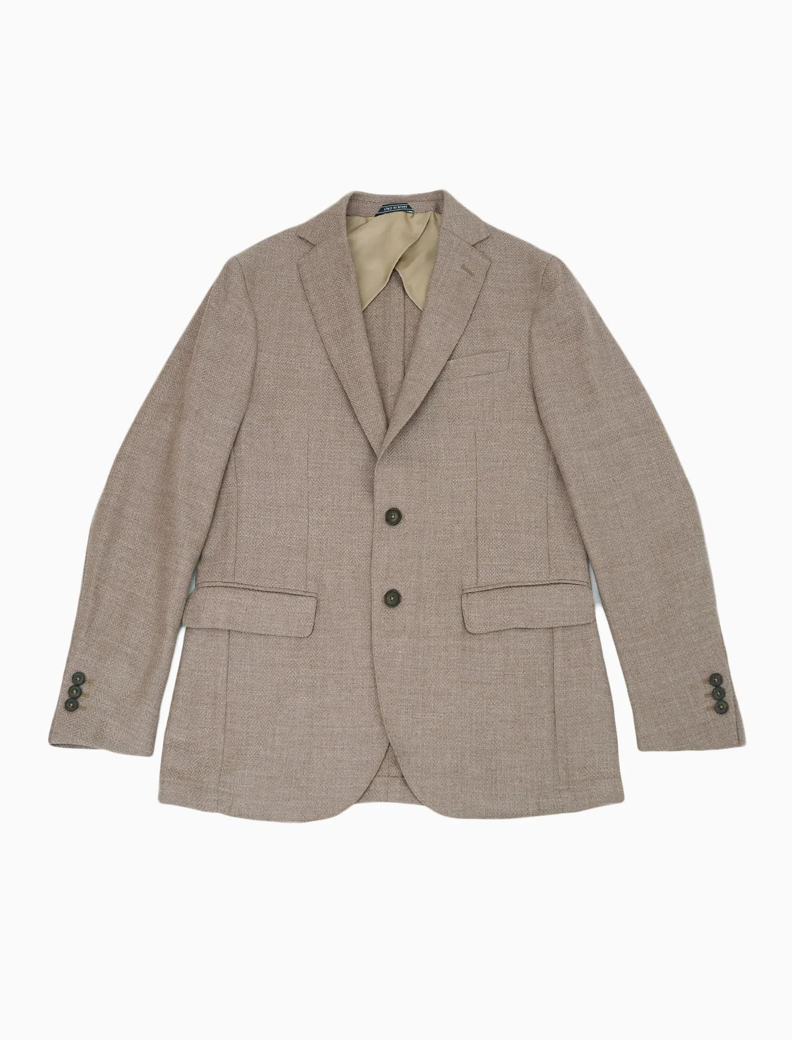 Light Beige Herringbone Wool & Cashmere Blazer