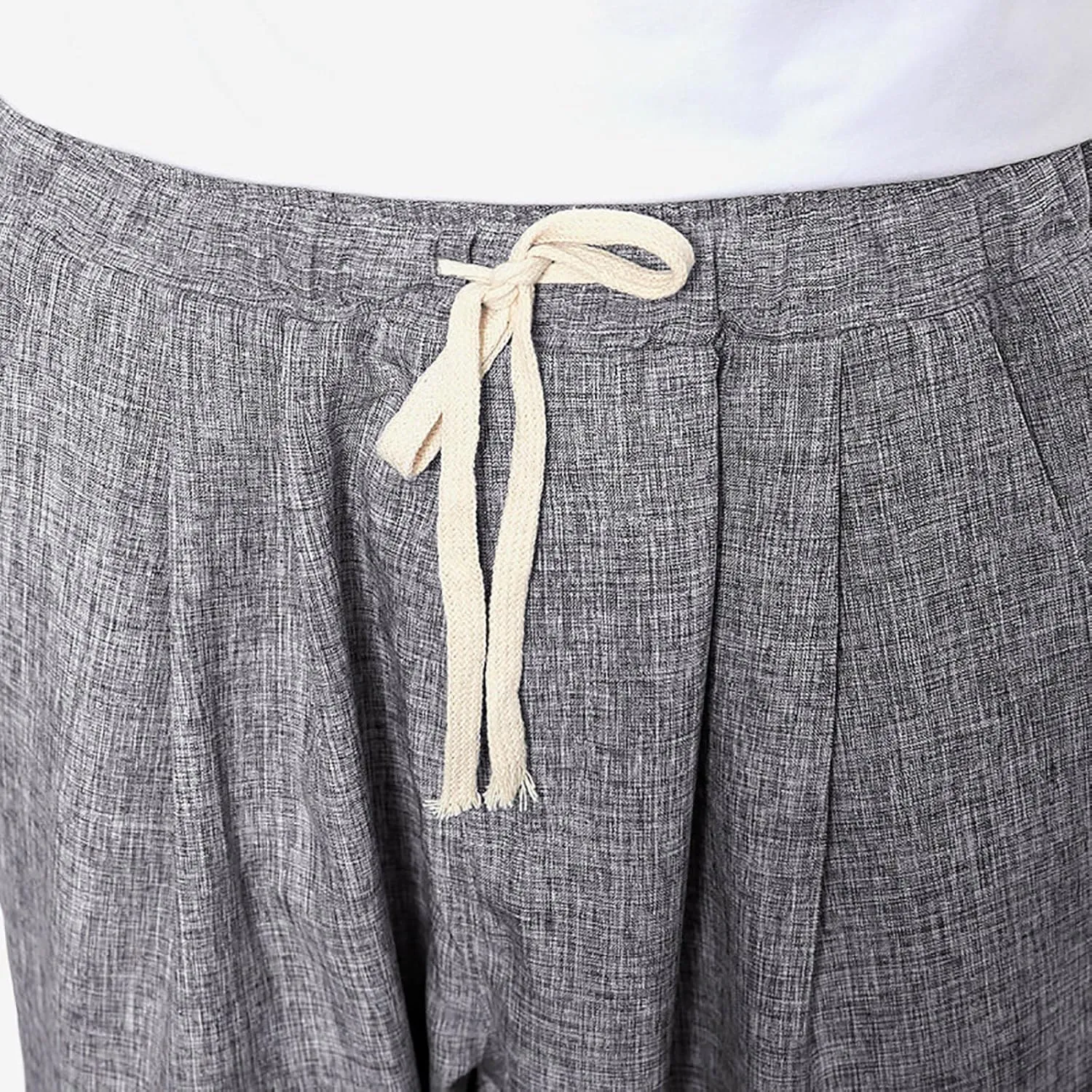 Linen Capri Pants Men Baggy Harem Pants Drawstring Lounge Pants Elastic Waist Capris Casual Summer Ankle Pants
