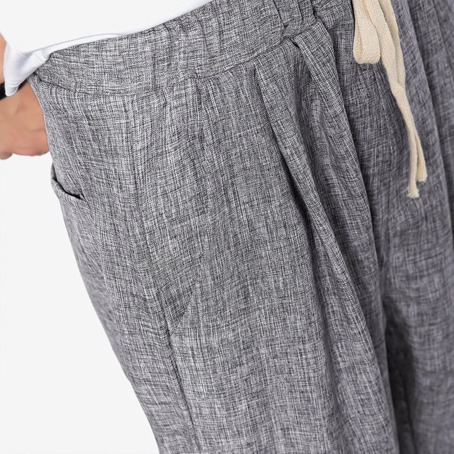 Linen Capri Pants Men Baggy Harem Pants Drawstring Lounge Pants Elastic Waist Capris Casual Summer Ankle Pants