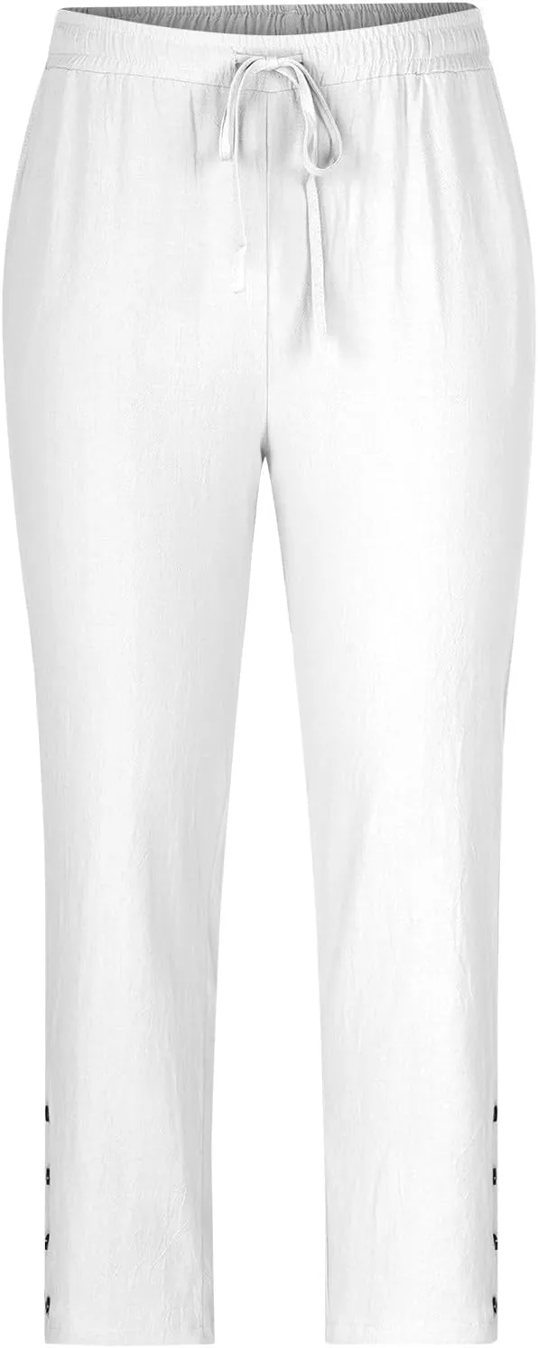 Linen Pants for Men Summer Big and Tall Beach Pants Drawstring Elastic Waist Trousers Loose Casual Tapered Pants