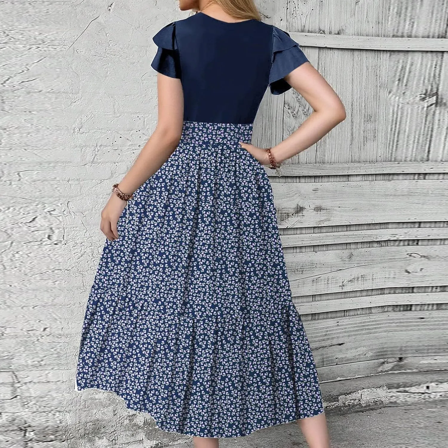 Maxi Dresses for Women 2025 Summer Casual Trendy Short Sleeve Crew Neck Floral Print Flowy Boho Dress, S-2XL
