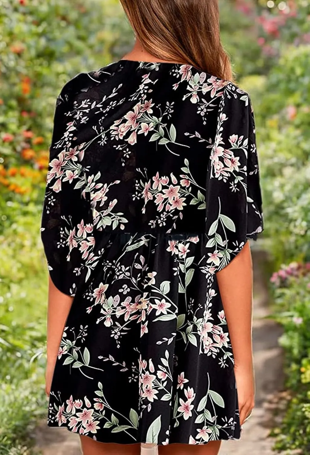 Meenew Women's Summer Casual Loose Tunic Swing Dress V Neck Short Vacation Dress