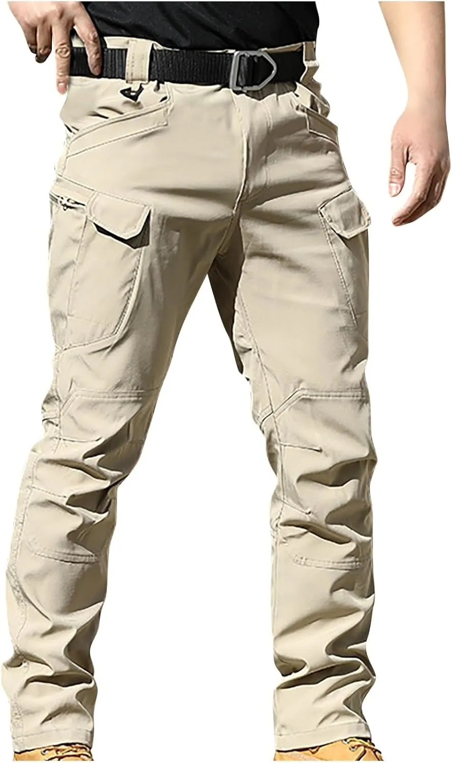 Mens Cargo Trousers Combat Work Pants Stretch Slim Sweatpants Outdoor Bottoms with Multi Pockets Joggers Running Pant